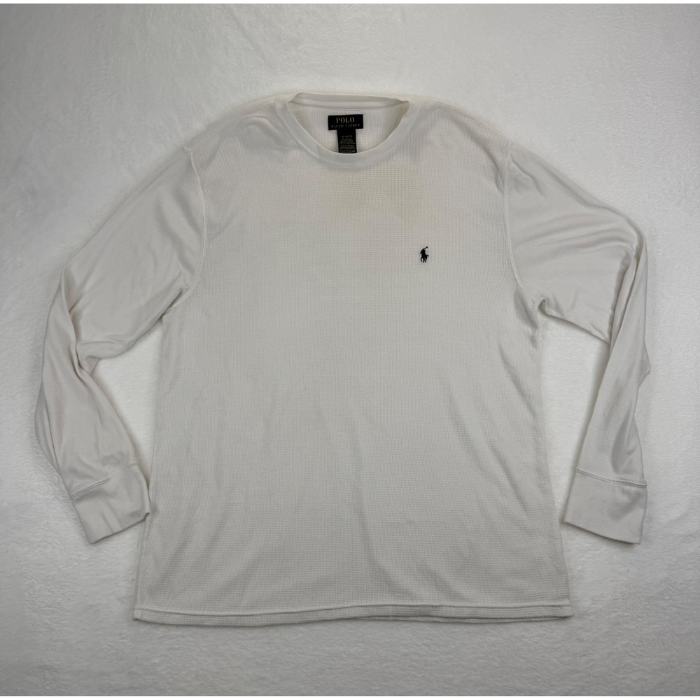 Polo Ralph Lauren Mens XL White Waffle Knit Thermal Long Sleeve Crewneck Shirt
